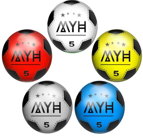 MYH (Pack of 5 PVC Plastic Football 8.5 Inch for Kids Inflatable Beach Ball Soccer - Soft Footballs for Indoor, Outdoor & Beach, Party & Games - Lightweight & Bouncy… (5)