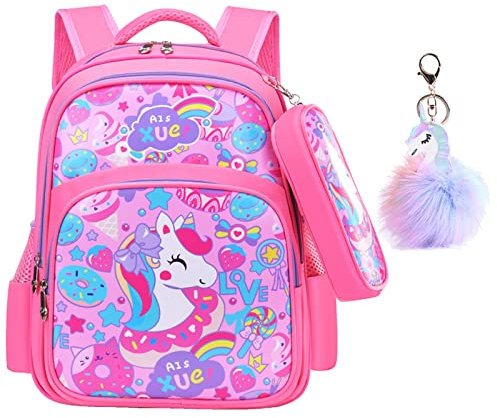 Schulrucksack Einhorn Rucksack Schule Teenager Mädchen Kinderrucksack Mädchen Reisen Einhorn Freizeitrucksack Wasserdicht Schüler Süßes Muster Schule Bücher Tasche mit Federmäppchen(Einhorn)