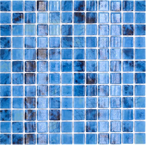 Schwimmbadmosaik Poolmosaik Recycling Glasmosaik blau glänzend Wand Boden Küche Bad Dusche - 1 Matte