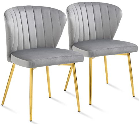 Sepnine® Esszimmerstühle Samt 2er Set, Moderner Küchenstuhl, Polsterstuhl Esszimmer, Ergonomischer Essstuhl mit goldenen Beinen für Wohnzimmer, Schlafzimmer, Küche (Grau)