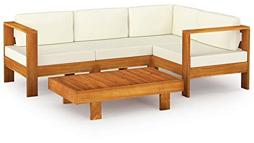 Gecheer 5-TLG. Garten Lounge Set mit Auflagen Sofagarnitur Gartensofa Gartenmöbel Terrassenmöbel Balkonmöbel Gartengarnitur Sitzgruppe Auflagen Akazienholz