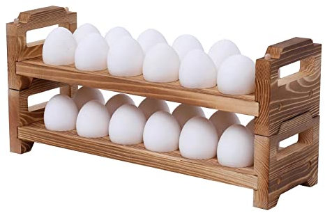 KingLin Stackable Wooden Egg Holder Countertop, Farmhouse Kitchen Fresh Egg Display Storage Rack Organizer Tray, 24 Slots, Natural Wood, Chemical-Free Coating
