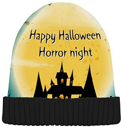 Horror Night Pumpkins Tree Men Novelty Beanie Hats Halloween Castle Bat Women Winter Strickmütze Schwarz, Schwarz , 62