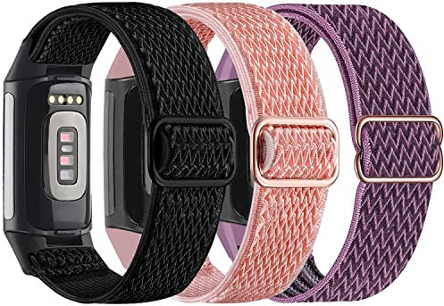Nigaee Elastisches Nylon Armband Kompatibel mit Fitbit Charge 5, Atmungsaktives Verstellbares Gewebte Stoff Ersatzarmband Kompatibel für Fitbit Charge 5 Damen