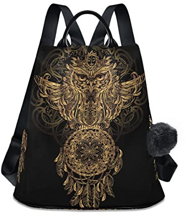 GAIREG Aquarell Leopard Gepard Damen Rucksack Anti-Diebstahl Casual Mode Tasche mit Pompon, Goldene Eule Traumfänger