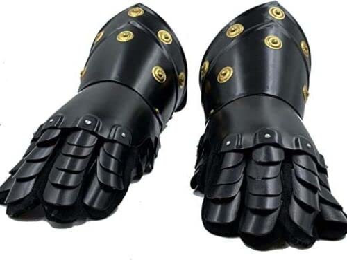 Mittelalterliche gotische Stulpen Rüstung Stulpen Stahl Tragbare Kostüm Handschuhe Stahl Hand Handschuhe Reenactment Handschuhe LARP Rüstung Gauntlet Halloween Stahlhandschuhe, Schwarz , 12 inch