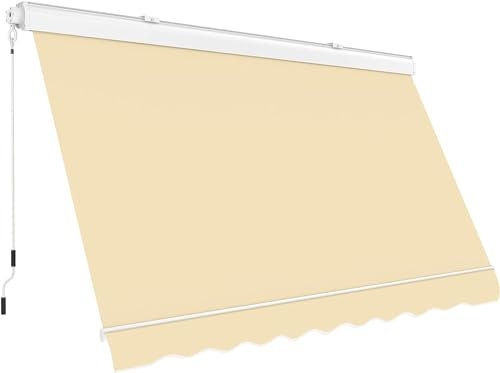 Tenda da sole Cassonata a Caduta in Alluminio Balcone Finestra Soffitto o Parete con Bracci Telo Poliestere 280gr/MQ Impermeabile (BEIGE, L200xP250CM)