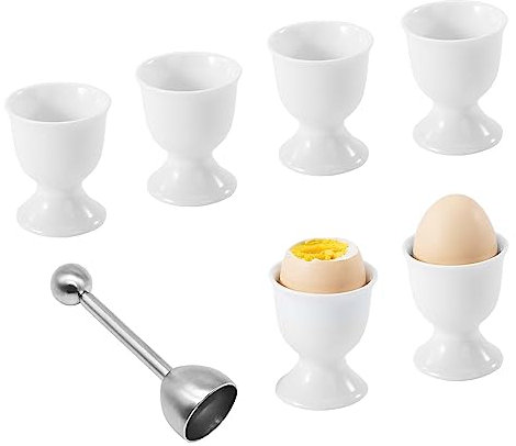 Bluweet Eierbecher Porzellan Eierbecher Set für Hart und Weichgekochten Eiern, 6 Weißes Porzellan Eierbecher, Eierhalter Kinder