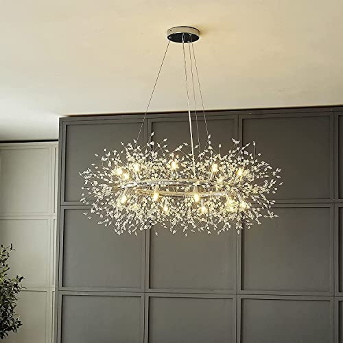 EFPD Grande lampadario moderno in cristallo con fuochi d'artificio, lampadario da soffitto a 20 luci in argento, lampadario per soggiorno, sala da pranzo, foyer, ingresso