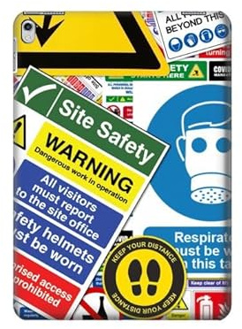 Safety Signs Sticker Collage Tablet Hülle Schutzhülle Taschen für iPad 9.7 (2017,2018), iPad 6, iPad 5