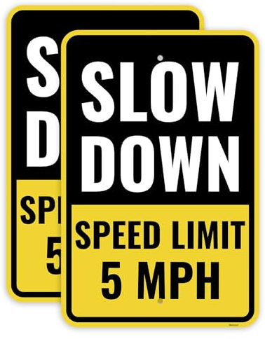 Lot de 2 panneaux de limitation de vitesse de 5 km/h, 45,7 x 30,5 cm – Aluminium – Panneaux de sécurité ralentissement de 5 km/h pour quartier rue
