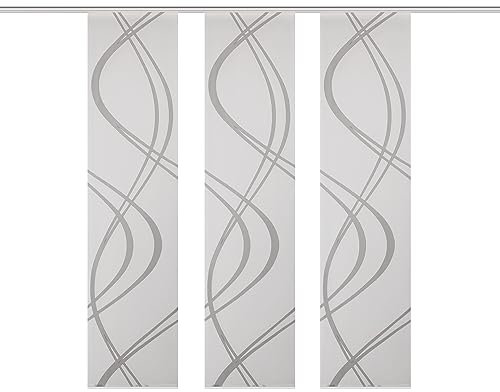Home Fashion Schiebevorhang TIBERIO aus Dekostoff und Voile mit Scherli 245 x 60 cm, Farbe:grau, Größe:245 x 60 cm, Anzahl: 3er Set (3X Voile)