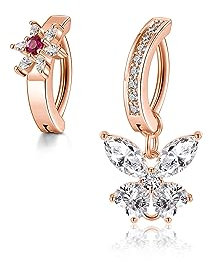 PiercingJak 2er 14G Clicker Piercing Bauchnabelpiercing Rosegold Chirurgenstahl CZ Schmetterling Blume Bauchnabel Ring 10mm Nabelpiercing Barbell Körper Schmuck für Frauen Mann