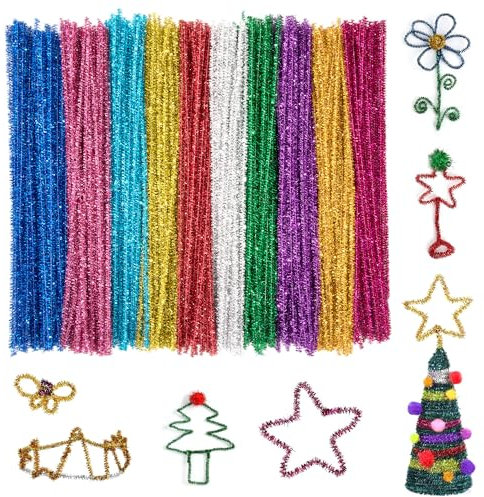 Pfeifenreiniger Glitzer Pfeifenputzer Bunt Zum Basteln Pfeiffenputzer Plüsch Weicher Chenilledraht für DIY Handwerk Basteln 400 Stück