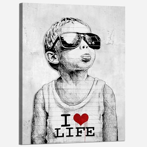 Kunstbruder Wandbilder Banksy berühmte Motive - Komplett Aufhängefertig, Street graffiti art, moderne Leinwand Mood bilder (ilovelifegrau, 30x40 cm)
