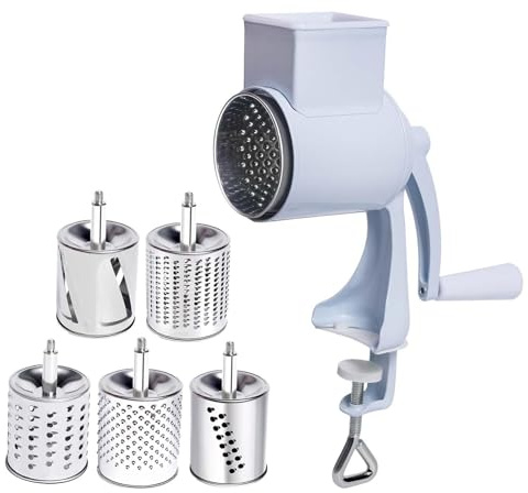 Colcolo Food Mill Rotary Cheese Shredder Peanut Masher Easy to Use Nut Chopper Hand Cranking Milling Machine for Peanut Walnut Spice, White Five Blade