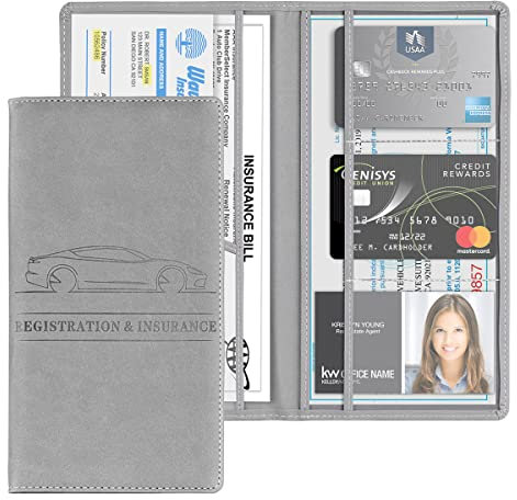 JNNJ Porta Carte Documenti Auto, Supporto per Assicurazione Auto in Pelle PU, Portadocumenti per Immatricolazione E Assicurazione Dell'auto, per Patenti, Altri Elementi Essenziali(Grigio)