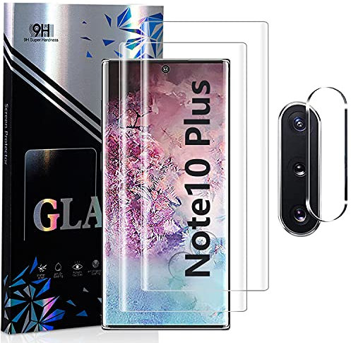für Samsung Galaxy Note 10 Plus Schutzfolie-Panzerglas [2+1 Pack] [Kameraschutzfolie] [9H Härte] [3D transparentes HD-Glas] Full Coverage Fingerabdruck entsperren Displayschutzfolie für Note 10+ Pro