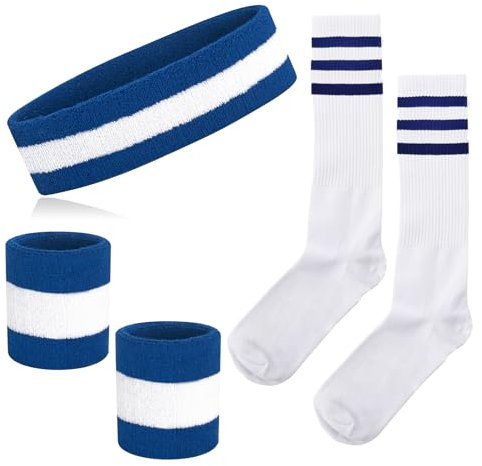 Schweißbänder Gestreifte Socken Set 80er Schweißbänder 90er Kostüm Handgelenk Schweißbänder für Männer und Frauen Sport Stirnbänder 80er Fitness