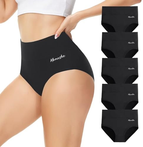 Momoshe Unterwäsche Frauen Damen-Unterhosen Seamless Slips Damen Panty Hipster Sportunterwäsche Kaiserschlüpfer Periodenunterschwäsche Schwarz 5er Pack L