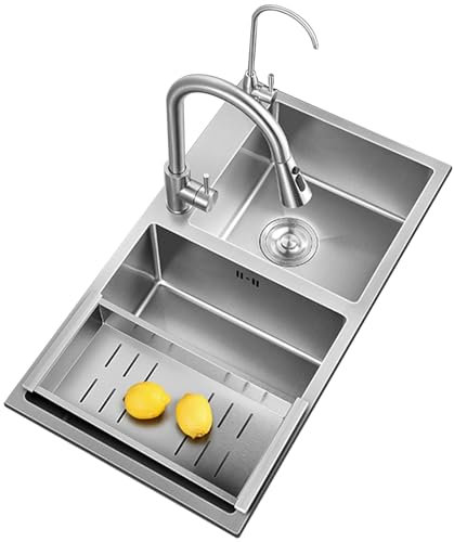 Fregadero de acero inoxidable de 2,fregadero 2 senos multifuncional de comedor cocina,fregadero camping, (Size : 81 * 43)