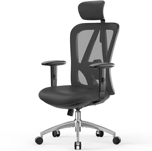 mfavour Ergonomic Office Chair Back Support, Mesh Computer Desk Chair with 3-gear Lockable Reclining Angles, Adjustable Headrest and Lumbar Support, 2D Armrest, Load Capacity 136kg/300LBS