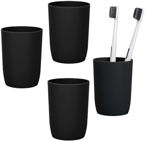 Nuscen Zahnputzbecher 4 Stück hochwertige，Kinder entworfene Zahnputzbecher，280 ml，langlebige Trinkbecher aus hochwertigem Kunststoff，Erwachsene，Jugendliche Kinder (Schwarz)
