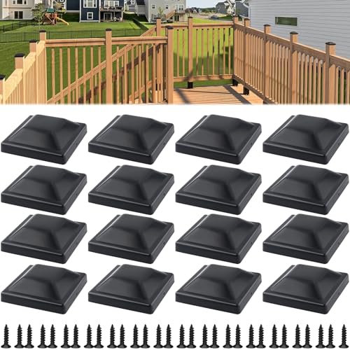 Lot de 16 capuchons de poteau, 9 x 9 cm, carrés, en plastique polypropylène, imperméables, avec vis gratuites, respectueux de l'environnement, pour poteaux en bois (noir)
