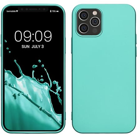 kwmobile Case Compatible with Apple iPhone 12 / iPhone 12 Pro Case - Soft Slim Metallic TPU Silicone Cover - Metallic Turquoise