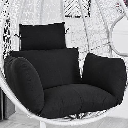 DKIEI Egg Chair Cushion Replacement, Hanging Egg Chair Cushion with Pillow, Hanging Basket Seat Cushion with Filling Cotton for Patio Outdoor Indoor, Black(Cushion Only)