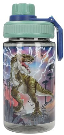 Depesche 12899 Dino World Reflector Gran Motivo de Dinosaurio y Rayo, Botella Deportiva con asa y 500 ml de Capacidad, Color Green, Grey (0012899)