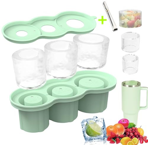 Ice Cube Mold for Stanley Cup, Silicone Stanley Ice Mold Cube Mold with Lid and Bin, Stanley Ice Mold for Tumbler Freezer Chilling Whiskey, Cocktails, Stanley Cup 40 oz Accessories (Green)