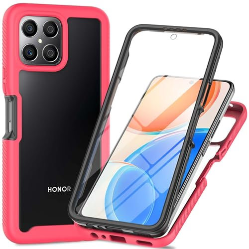 ILING Coque pour Honor 70 Lite 5G / Honor X6 / Honor X8 5G, 360° Intégrale Protection Transparent Très Mince Antichoc Étui avec L'écran Intégré, Prime Dur PC + Silicone TPU Bumper Housse (Rouge Clair)