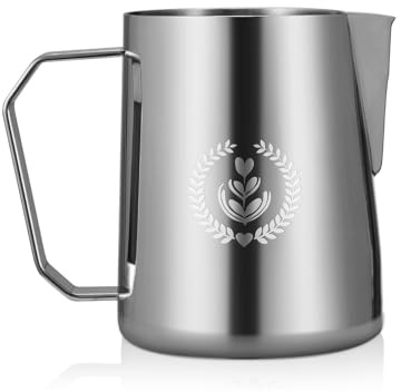 MUVNA 15.4oz Stainless Steel Frothing Pitcher, Sharp No-Drip Spout, Silver | Milk Pitcher Jug for Latte Art, Espresso Steaming Cup, Coffee Bar Accessories, Concave Bottom Design, Wide Ergonomic Handle