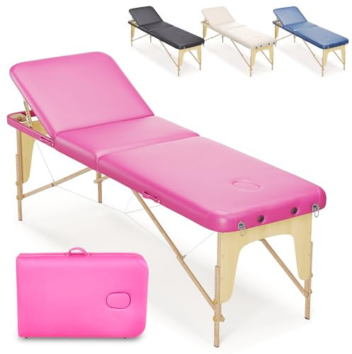 Beltom® Lettino Da Massaggio Basic 3 Zone In Legno Portatile Pesa Solo 12,8 Kg Richiudibile + Pannello Reiki + Angoli Arrotondati E Rinforzati - Fisioterapia Estetista Tattoo Tatuaggi - Rosa