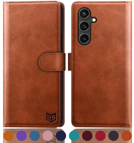 SUANPOT [RFID Schutz für Samsung Galaxy S24 FE Hülle PU Leder Handyhülle Lederhülle Klapphülle Kartenfach Flip Cover für Samsung S24 FE Handy hülle Leather Wallet Phone Case Hellbraun