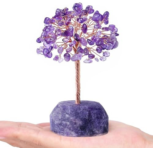 YATOJUZI Albero di cristallo ametista cristallo curativo naturale pietre base filo di rame pietre preziose viola albero della vita Feng Shui alberi soldi Reiki casa ufficio scrivania decorazione