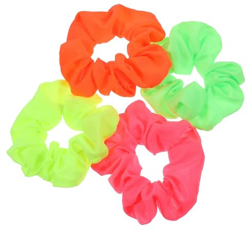 4 Stück Neon Haargummi, Weiches Elastische Haargummis Einfarbiges Kratz Gummiband Satin Haar Scrunchies Stylische Stirnband Haar-Accessoires für Frauen Mädchen Festivals Weihnachten Halloween Partys