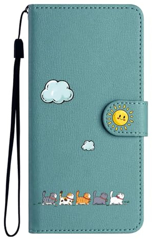 Nbziyoo Cute Cats Wallte Phone Case For Samsung Galaxy A21S,Green | Flip Wallet Cover, Cute Cat, Card Slots, Magnetic Closure, PU Leather,Shockproof, Kickstand,for Women and Men