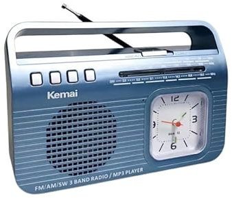 FM/AM/SW Radio Portable Speaker with Clock and Bluetooth MP3 Antique USB Multi Band Radio(Blue)
