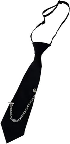 alloneslife Damen-Krawatte, cooler Hip-Hop-Stil, schwarze Krawatte mit Metallkette, ästhetischer Punk, verstellbare Länge, vorgebundene Hemd-Krawatte für Damen und Herren, Schwarz , 28CM