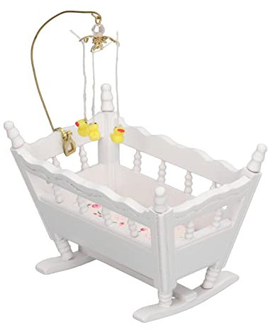 1:12 Puppenhaus-Babybett für Mädchen, Puppenhausmöbel Miniatur Mini-Kinderbett aus Holz Schlafzimmer Wohnzimmer Zubehör Babypuppenbett, Holzbett Wiege Spielzeug Zwergzubehör