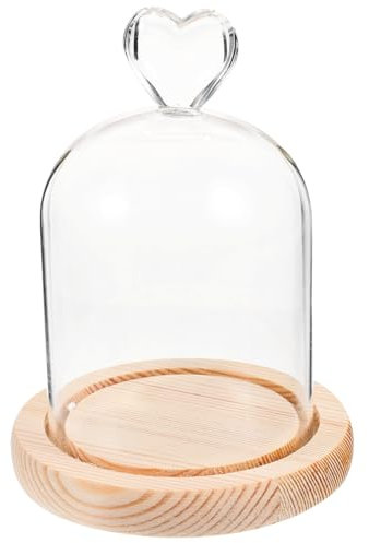 OKUMEYR cubierta de cristal de flores pedestal madera base de madera cúpula de exhibición cloche vitrina de cúpula de flores rosa globo cúpula de cristal cubierta de cúpula de flores Bambú