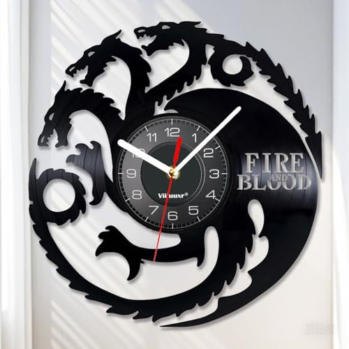Viiluuxr Vinyl Schallplatten Uhr 30 cm Batteriebetrieben Wall Clock Ausgefallene Wanduhren Analoge ohne Tickgeräusche Science-Fiction Film Böser Drache Heim Deko Wohnzimmer Kreative Kinderwanduhr.