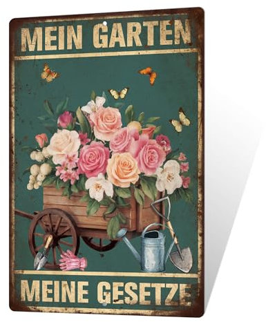 Putuo Decor Blechschild – Mein Garten, Meine Gesetze – Retro Gartendeko mit Blumenmotiv