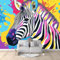 Doodle-Zebra Fototapete Vlies Tapete 200 x 140 cm Wandbild Vlies Wandtapete, Bunt Moderne Wohnzimmer Mural Schlafzimmer Kinderzimmer TV Hintergrund Wand
