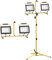 HOMCOM Projecteur de chantier sur trépieds 2 x 100W, 17000LM, lampes de travail LED, lampe de chantier, double tête pivotante 360°, support ajustable, étanche IP65, pour intérieur et extérieur, jaune