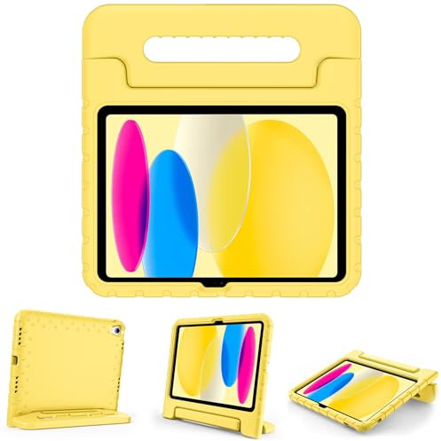 ProCase Kids Case for iPad A16 11th Generation 2025/iPad 10th Generation 2022 with Pencil Holder, iPad 11/10 Case Shockproof Lightweight Cover with Stand Convertible Handle for Children -Yellow