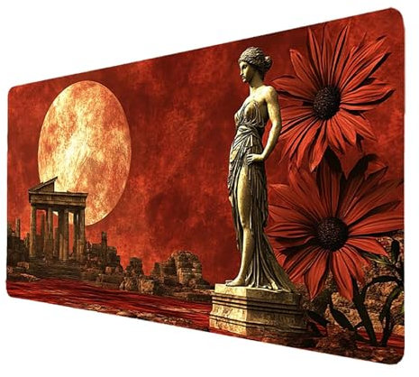 Tapis De Souris XXL Gaming Rouge Tapis Souris 1400x600x3mm, Grand Mousepad Fleur Antidérapant Étanche Bords Cousus Base en Caoutchouc, Gaming Accessoire pour Pc Gamer Cadeau Homme Deco Bureau 6591