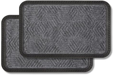 Astra Fußmatte Außen & Innen - Grau Muster 40 x 60 cm 2er Set (Rechteckig) | Robuste Gummi Sauberlauf Türmatte langlebig Schmutzfangmatte sehr strapazierfähig Fussmatte aussen Stufen leicht zu reinigen